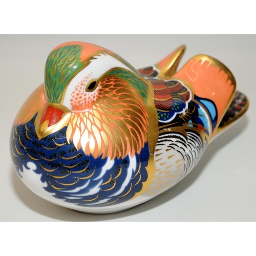 446 - Two Royal Crown Derby Imari paperweights with silver stoppers in the form of a Carolina duck and a M... 