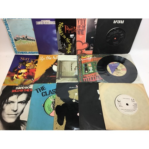 188 - BOX OF VARIOUS ROCK AND POP ALBUMS AND SINGLES. Found here we have a varied collection of artist’s t... 