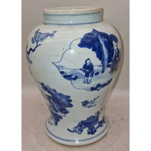 204 - Oriental blue and white decorated vase together with an oblong pen box and a round decorated small d... 