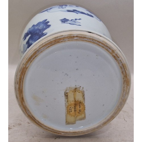 204 - Oriental blue and white decorated vase together with an oblong pen box and a round decorated small d... 