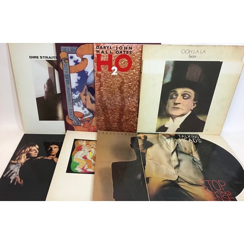 193 - BOX OF VARIOUS ROCK AND POP VINYL LP AND SINGLE RECORDS. To include Dire Straits - Faces - Talking H... 