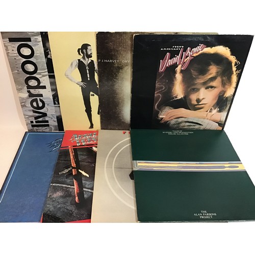 193 - BOX OF VARIOUS ROCK AND POP VINYL LP AND SINGLE RECORDS. To include Dire Straits - Faces - Talking H... 