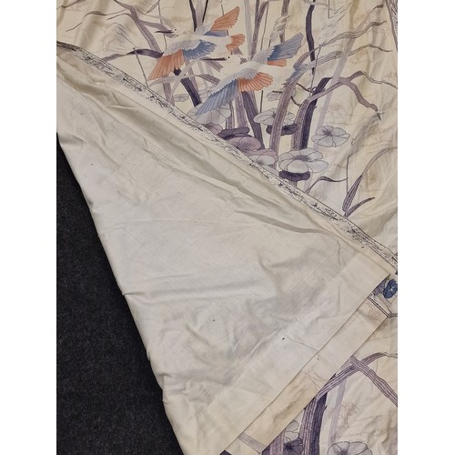 403 - A pair of vintage patterned curtains complete with tie backs and pelmet. Each measures approx 353x19... 