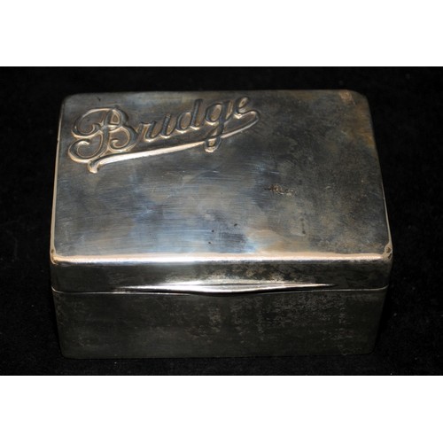 182A - Antique Hallmarked sterling silver hinged 'Bridge' card box. Assayed Birmingham 1905. 12cms x 9cms x... 