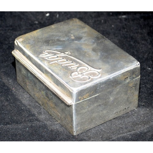 182A - Antique Hallmarked sterling silver hinged 'Bridge' card box. Assayed Birmingham 1905. 12cms x 9cms x... 