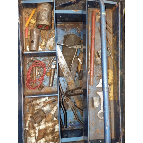 427 - Collection of vintage tools spread amongst a box and tool box.