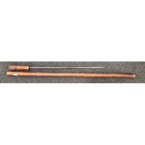 160A - Edwardian bamboo sword stick with ornate handle 84cm total length. Being over 100 years old we are l... 