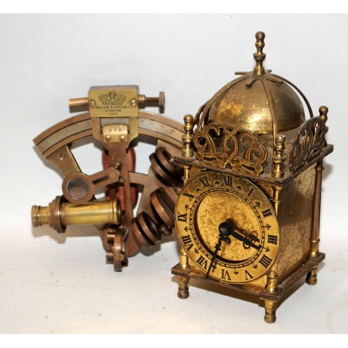 167A - Kelvin & Hughes brass sextant c/w a vintage brass lantern clock