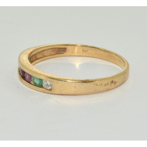 234 - 9ct gold Diamond and semi precious stone ring size R