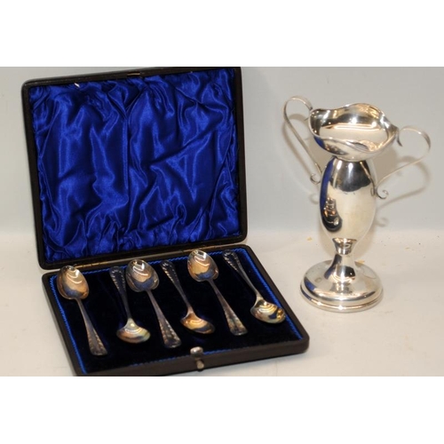 202 - Boxed set of sterling silver teaspoons hallmarked for Sheffield 1894 c/w a small weighted sterling s... 