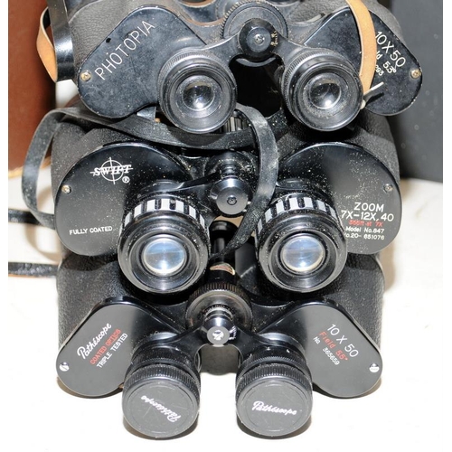 406 - Four pairs of vintage binoculars and a 4 drawer brass telescope