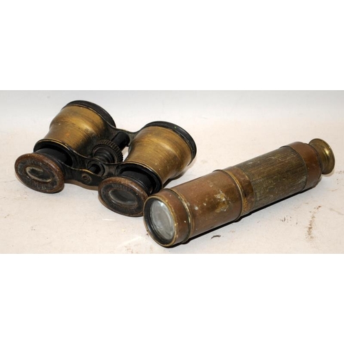 406 - Four pairs of vintage binoculars and a 4 drawer brass telescope