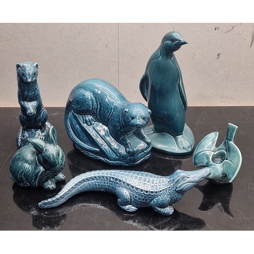 421 - Poole Pottery collection of blue animals to include Alligator, Otter, Stoat, plus others.