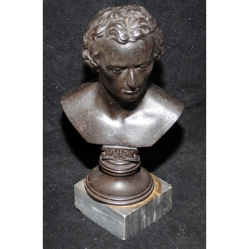 435 - Berlin bronze patinated cast iron cabinet bust poss. of poet and philosopher Friedrich Schiller. 17c... 