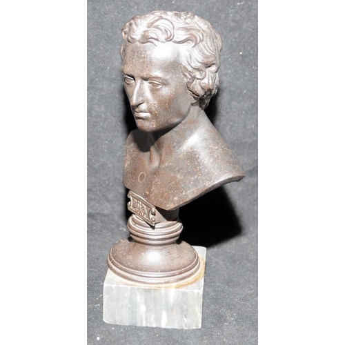 435 - Berlin bronze patinated cast iron cabinet bust poss. of poet and philosopher Friedrich Schiller. 17c... 