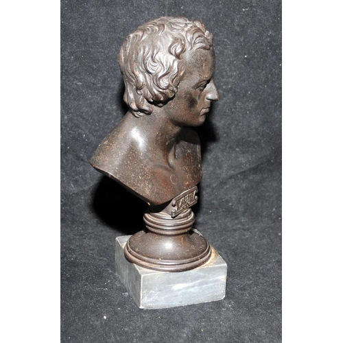 435 - Berlin bronze patinated cast iron cabinet bust poss. of poet and philosopher Friedrich Schiller. 17c... 