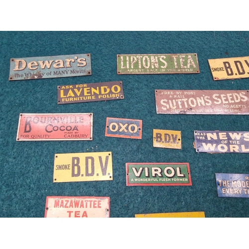 2 - Vintage Bassett-Lowke model railway miniature tinplate advertisment signs. Approx 30 in lot.