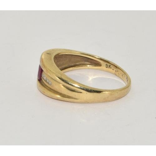 212 - 9ct gold Diamond and Ruby ring size P