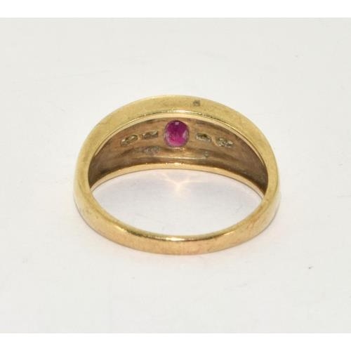 212 - 9ct gold Diamond and Ruby ring size P