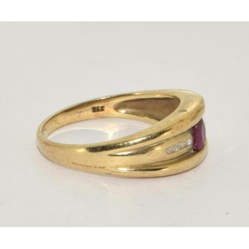 212 - 9ct gold Diamond and Ruby ring size P