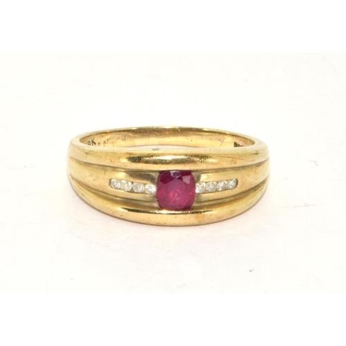 212 - 9ct gold Diamond and Ruby ring size P