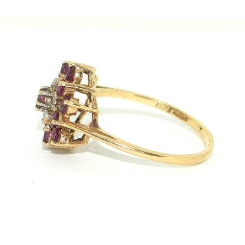 238 - 9ct gold ladies antique set Diamond and Ruby cluster ring size P