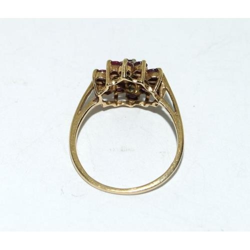 238 - 9ct gold ladies antique set Diamond and Ruby cluster ring size P