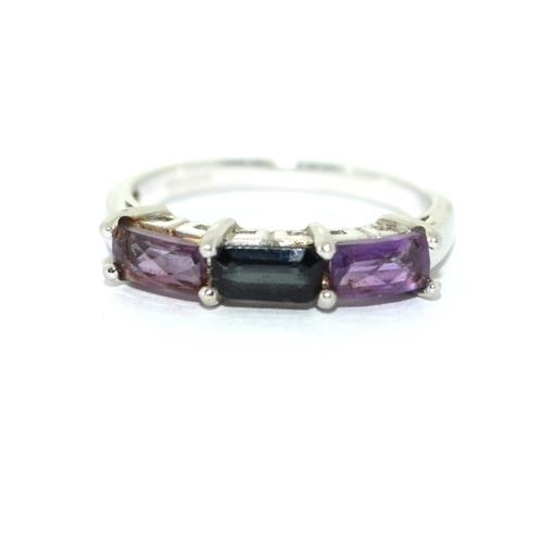 178 - 9ct white gold ladies Amethyst and Sapphire ring size N