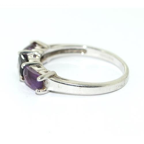 178 - 9ct white gold ladies Amethyst and Sapphire ring size N