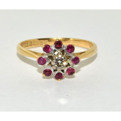 236 - 18ct gold ladies Diamond and Ruby cluster ring size M