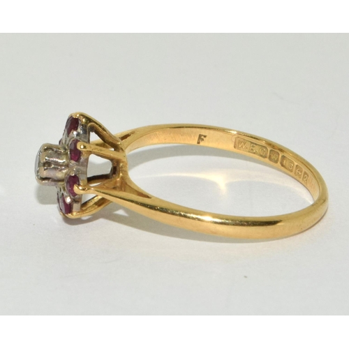 236 - 18ct gold ladies Diamond and Ruby cluster ring size M