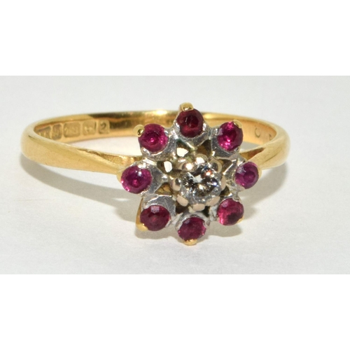 236 - 18ct gold ladies Diamond and Ruby cluster ring size M