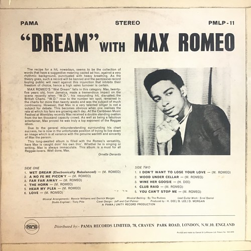 86 - MAX ROMEO VINYL LP ‘A DREAM’. Great reggae album found here in VG condition on Pama PMLP 11 from 196... 