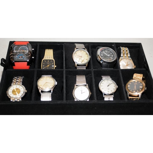 143 - Collection of gents watches including Casio, Mido etc all contained within a watch storage box with ... 