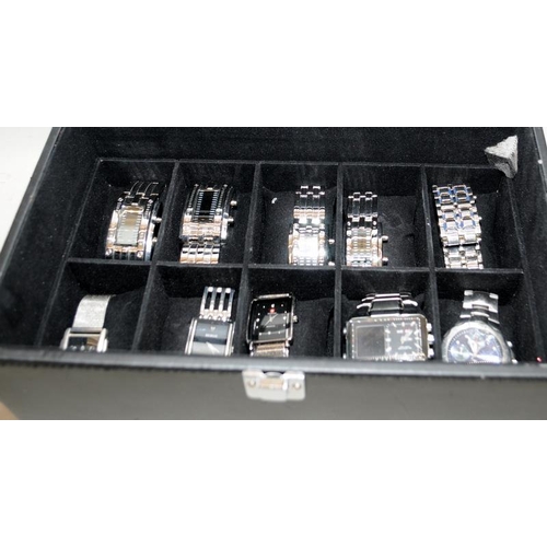 143 - Collection of gents watches including Casio, Mido etc all contained within a watch storage box with ... 