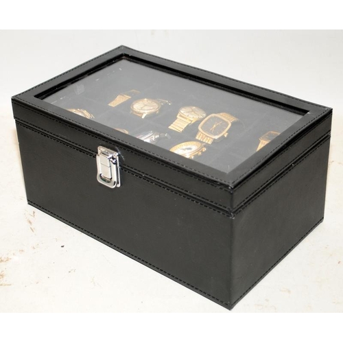 203 - Collection of gents watches including Sekonda, Timex etc. All contained within a watch storage box w... 