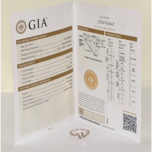 255 - A Dimaond 0.52ct Colour G, Clarity Si1, registered with GIA certificate come in a Size M 1/2 gold ri... 