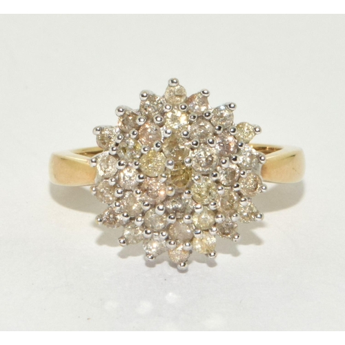 135 - A 9ct gold large diamond cluster ring Size N, 3.7g