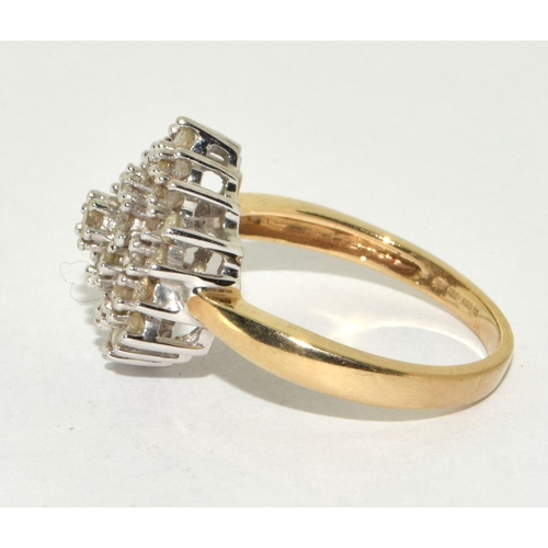 135 - A 9ct gold large diamond cluster ring Size N, 3.7g