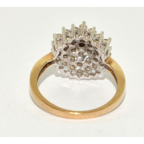 135 - A 9ct gold large diamond cluster ring Size N, 3.7g