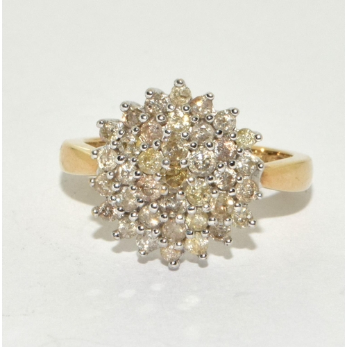 135 - A 9ct gold large diamond cluster ring Size N, 3.7g