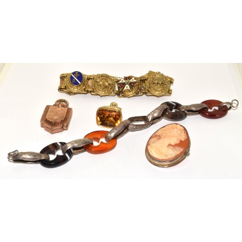 154 - Victorian/Edwardian fobs bracelets, cameo Scottish agate.