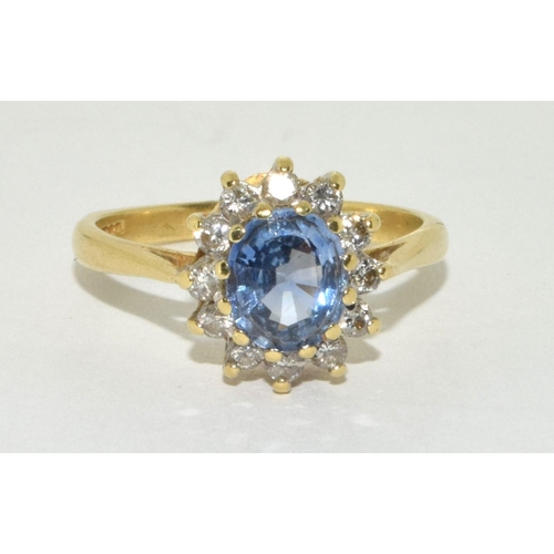 215 - A Sapphire/Diamond 18ct gold Princess Diana style ring Size M