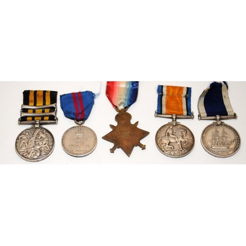 325 - Exceptional Royal Navy medal group including Victorian East West Africa medal with Benin and Brass R... 