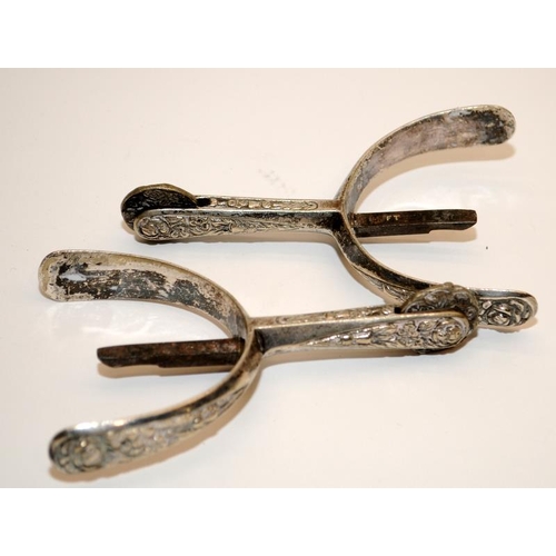 313 - 3 Pairs of spurs including a military cavalry pair dated 1914 and 1915 and carrying military broad a... 