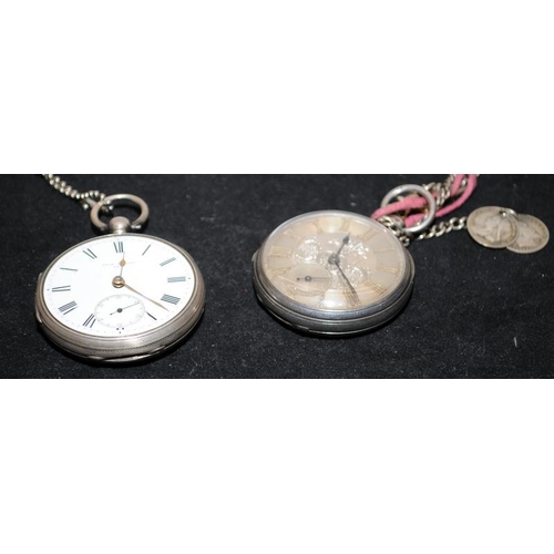 219 - Two antique Sterling silver open face pocket watches requiring attention