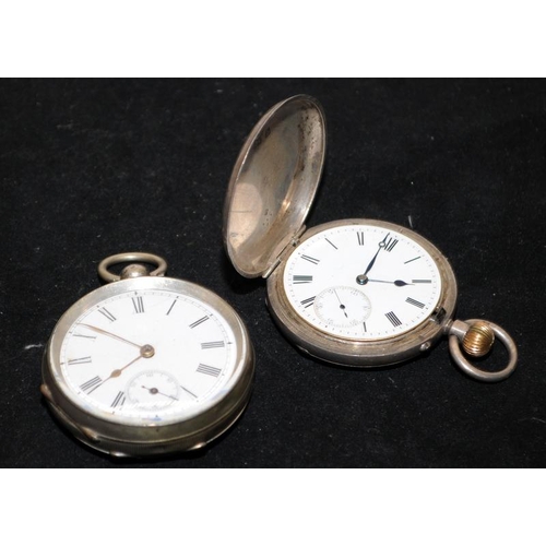 230 - Two antique sterling silver pocket watches requiring attention, one open face and one full hunter.