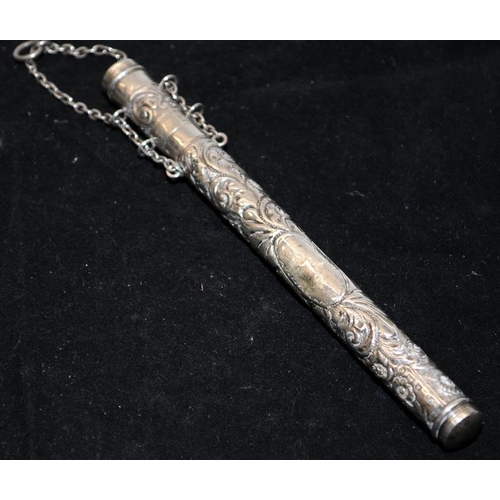 242 - Ornate Edwardian sterling silver thermometer holder, hallmarked for Birmingham 1904. O/all length 15... 