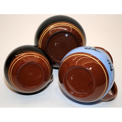 292 - Set of 3 graduated Brownfield Bass earthenware water jugs. The largest being 15cms tall