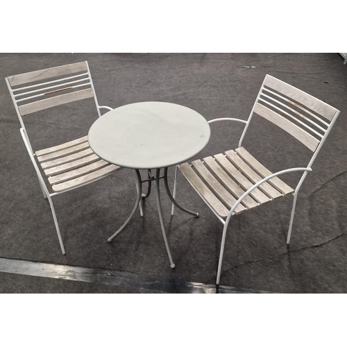 93 - Contemporary outdoor bistro dining table with two chairs.